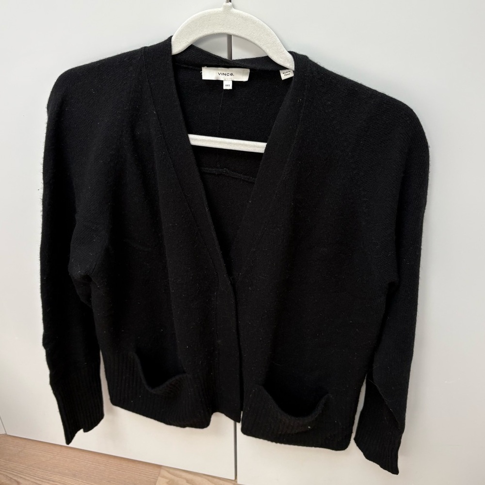 Vince Black V-Neck Cashmere-Blend Cardigan wool